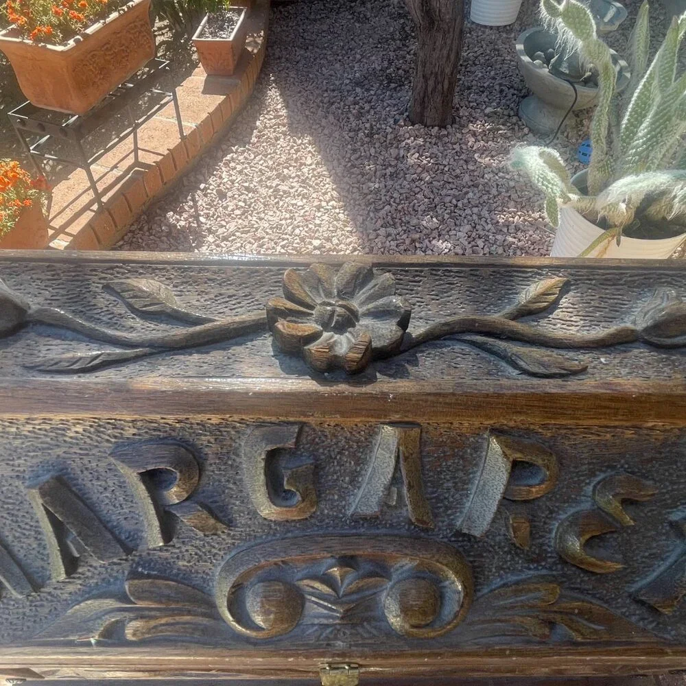 Folk Art New Mexico Hand Carved Wood Chest ca. 1950